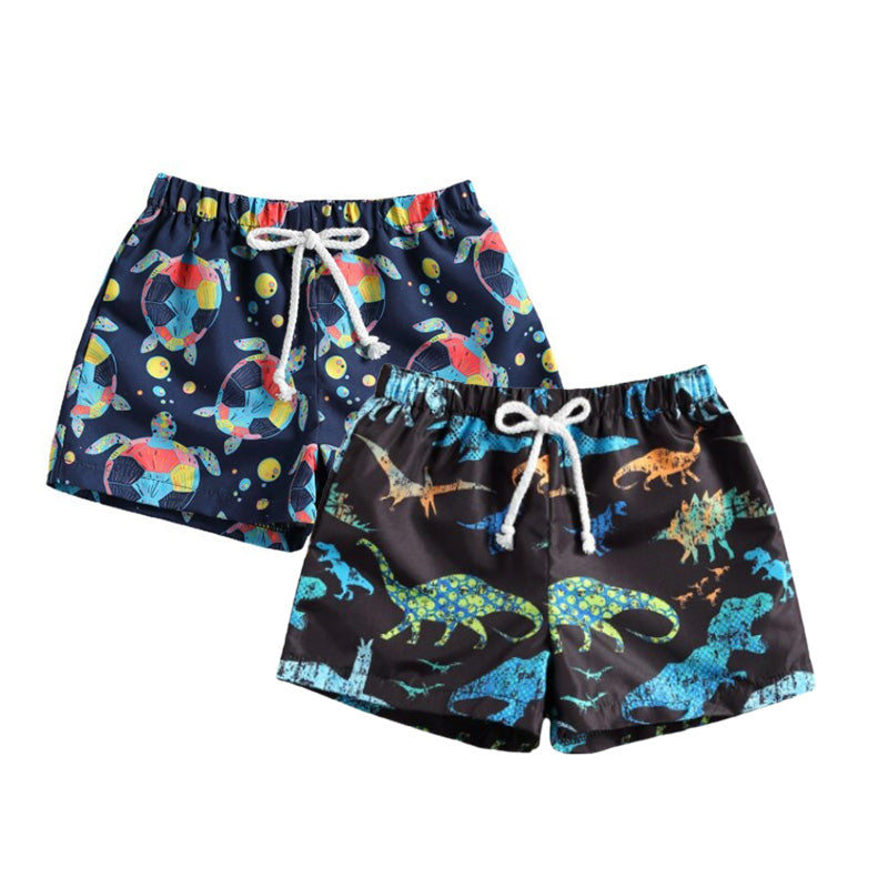 Boys and Toddlers Dinosaur and Turtle Print 2-PC Swim Trunk Set by Just Relax and Live!