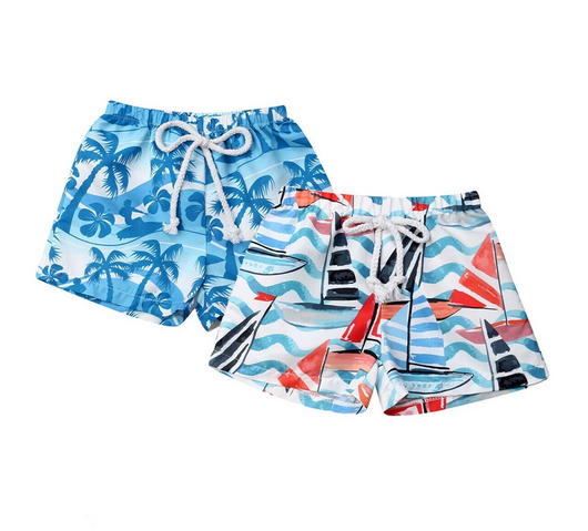 Toddler Boys 2-PC Swim Trunks Beach and Loungewear in Sailboat and Surfer Prints by Just Relax And Live!